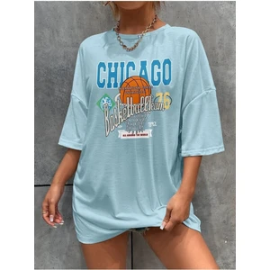 Unisex Chicago Baskılı Oversize T-Shirt
