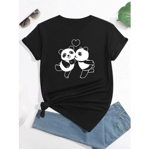 Aşık Pandalar Baskılı Oversize T-Shirt Salaş Boyfirend