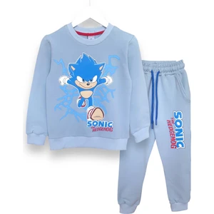 Erkek Çocuk Sonic Desenli Bisiklet Yaka Uzun Kollu Şardonlu Sweatshirt Takım
