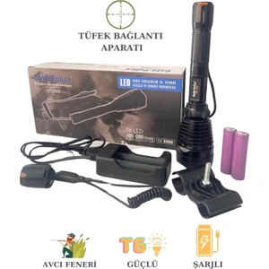 Gold Police GP-259 Tüfek Bağlantı Aparatlı Şarjlı El Feneri Profesyonel Avcı Feneri