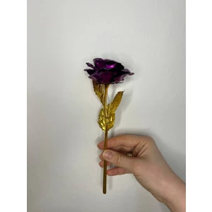 Love Candle Dekor 1 Adet Altın Varaklı Gül Solmayan Gül, Yapay Gül, Sonsuzluk Gülü Sevgililer Günü Hediyesi, Anneler Günü Hediyesi, Nişan Hediyesi, Düğün Hediyesi, Altın Gül, Mor Gül