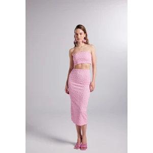 Holly Lolly Gofreli Kumaş Etek Büstiyer Cushy Takım Pembe
