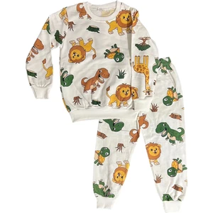 Arya Nisa Kids Erkek Çocuk Pamuklu Şardonlu Krem Safari Baskılı Pijama Takımı