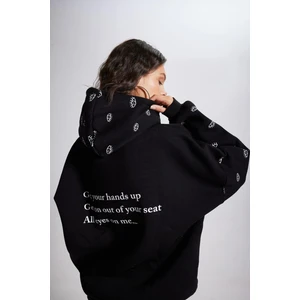Holly Lolly Kadın Siyah Standart Oversize Kapüşonlu Eye Unisex Sweat