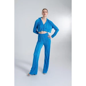 Holly Lolly Crop Model Düğme Kapamalı Comfy Gömlek Mavi