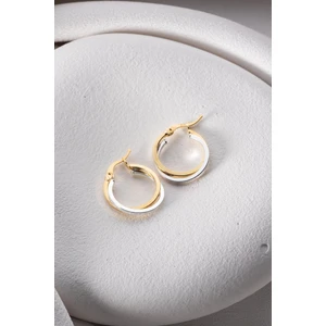 925 Ayar Gümüş Çift Renk Köşeli Sarmal Model Halka Küpe