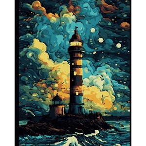 Sayılarla Boyama Kasnaklı Tablo Seti Fırça Boya Dahil 40X50 Renkli Deniz Feneri