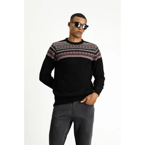 Bisiklet Yaka Slim Fit Dar Kesim Yünlü Desenli Triko Kazak