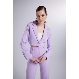 Holly Lolly Vatkalı Atlas Kumaş Crop Model Panky Ceket Lila
