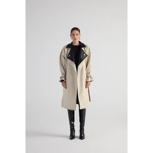 Holly Lolly Kadın Bej Maxi Boy Kemerli Cloak Trençkot