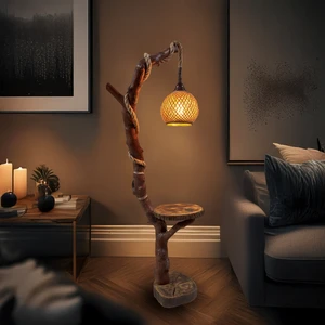 Celestia Home Sehpalı Ağaç Ayaklı Lambader