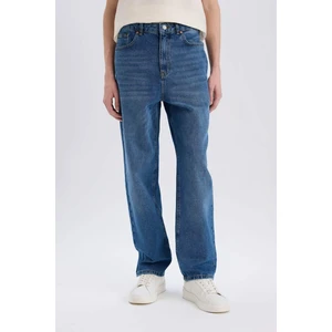 %100 Pamuk Baggy Fit Geniş Kalıp Normal Bel Geniş Paça Soluk Efektli Jean Pantolon D7318AX25SP