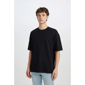 Oversize Geniş Kalıp Bisiklet Yaka Kısa Kollu Basic Düz Ağır Kumaş Tişört X3926AZ25SP