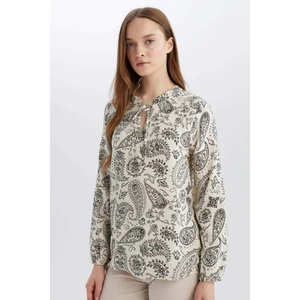 Regular Fit Apaş Yaka Desenli Uzun Kollu Bluz N1809AZ25SP