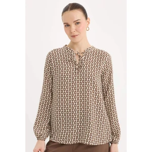 Regular Fit Apaş Yaka Desenli Uzun Kollu Bluz N1809AZ25SP