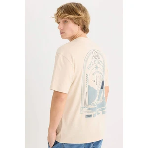 %100 Pamuk Boxy Fit Bisiklet Yaka Sırt Baskılı Kısa Kollu Tişört D7815AX25SP