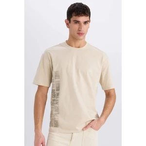 %100 Pamuk Boxy Fit Bisiklet Yaka Baskılı Kısa Kollu Tişört