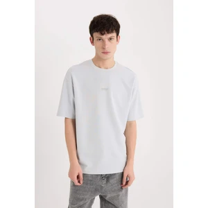 Boxy Fit Bisiklet Yaka Ütü Gerektirmeyen Nefes Alabilen Baskılı Kısa Kollu Ağır Kumaş Tişört D9184AX25SP