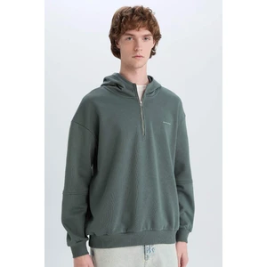 Boxy Fit Kapüşonlu Yarım Fermuarlı Baskılı Sweatshirt D6998AX25SP