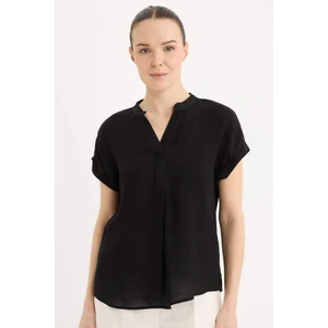 Regular Fit Apaş Yaka Basic Düz Kısa Kollu Bluz E6288AX25SP