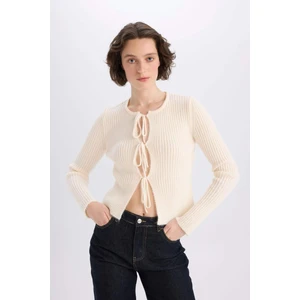 Regular Fit Bisiklet Yaka Bağlamalı Basic Düz Triko Hırka E6914AX25SP