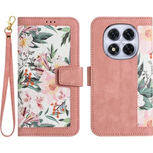4U Sky Xiaomi Redmi Note 14 Pro 5G Kılıf Pu Deri Çiçek Telefon Kapağı Kart Yuvaları Ile-Pembe (Yurt Dışından)