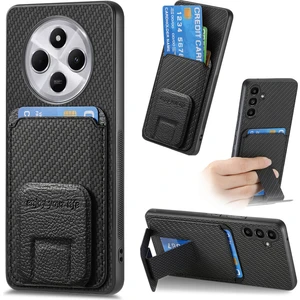 4U Sky Telefon Kılıfı Xiaomi Redmi 14C 4G-14R 5G-Poco C75 4G Karbon Fiber Doku Deri Kaplamalı Tpu Arka Kapak İle Kart Tutucu-Siyah (Yurt Dışından)
