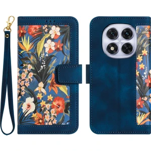 4U Sky Xiaomi Redmi Note 14 Pro 5G Kılıf Pu Deri Çiçek Telefon Kapağı Kart Yuvaları Ile-Koyu Mavi (Yurt Dışından)