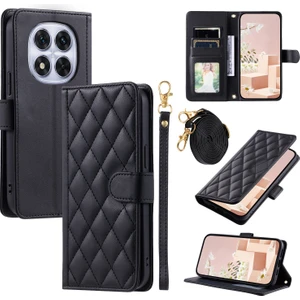 4U Sky Xiaomi Redmi Note 14 Pro+ 5G-Note 14 Pro 5G Cüzdan Kılıf Eşkenar Dörtgen Izgara Pu Deri Telefon Kapağı-Siyah (Yurt Dışından)