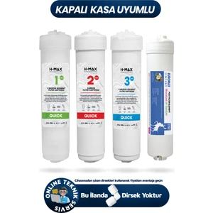 H-MAX Reverse Osmosis System Kapalı Kasa Su Arıtma Cihazı 4lü Inline Su Arıtma Tatlandırıcılı Filtre Seti