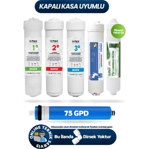 H-MAX Reverse Osmosis System Quick Type 6'lı Filtre Seti Membranlı Kapalı Kasa Su Arıtma Cihazları Uyumlu - 0072