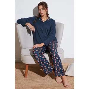Desenli Regular Fit Apaş Yaka Beli Lastikli Bol Paça Pijama Takımı Bayan PİJAMA TAKIMI 65714300