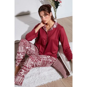 Desenli Regular Fit Apaş Yaka Beli Lastikli Bol Paça Pijama Takımı Bayan PİJAMA TAKIMI 65714300