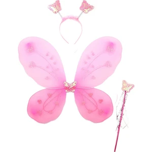 Toz Pembe Renk Kelebek Kanadı Tacı ve Sopası 50X37 cm