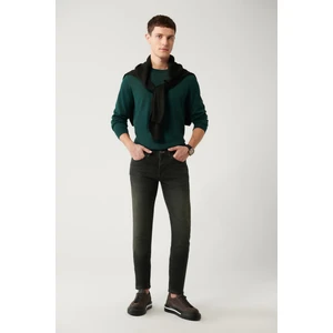 Erkek Haki Berlin Jean Pantolon Eskitme Yıkamalı Esnek Örme Kumaş Slim Fit A32y3510