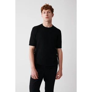 Erkek Siyah Bisiklet Yaka Çizgili Rayon Triko T-Shirt A32Y5195