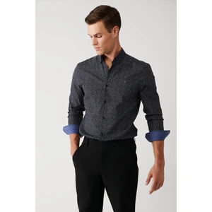 Erkek Siyah Gömlek %100 Pamuk Desenli A32y2171