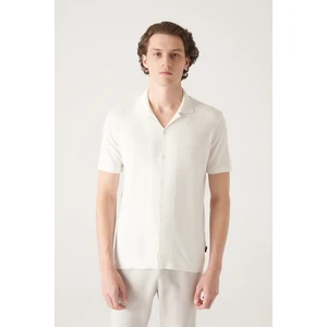 Erkek Regular Fit Beyaz Apaj Yaka Düğmeli Triko T-Shirt B005008