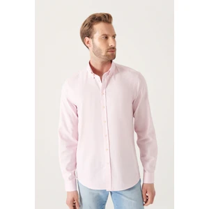 Erkek Açık Pembe Oxford %100 Pamuk Düğmeli Yaka Gömlek B002003