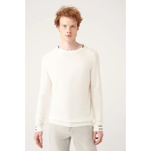 Erkek Beyaz Bisiklet Yaka Kolu Örgü Detaylı Kazak A31Y5108