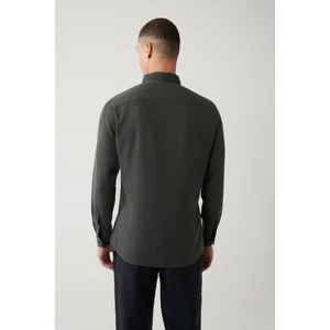 Avva Erkek Antrasit Düğmeli Yaka Keten Karışımlı Slim Fit Gömlek B002001