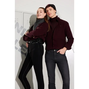 Erkek Bordo Unisex Triko Kazak Tam Balıkçı Yaka Tüylenmeyen Regular Fit E005002