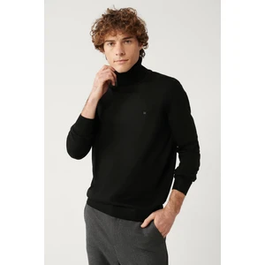 Erkek Siyah Unisex Triko Kazak Tam Balıkçı Yaka Tüylenmeyen Regular Fit E005002
