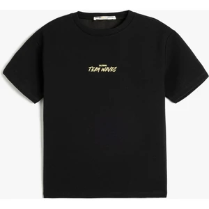 Slogan Baskılı Kısa Kollu Bisiklet Yaka Oversize Tişört