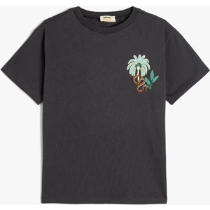 Bisiklet Yaka Pamuklu Kısa Kollu Baskılı Tişört