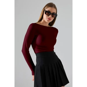 Jerdev Kadın Bordo Soft Touch Kayık Yaka Uzun Kollu Thermal (Termal) Bluz & Top