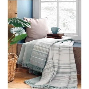 Pamuklu Tv Diz Battaniyesi Tek Kişilik 130x170 Striped Mint 3396