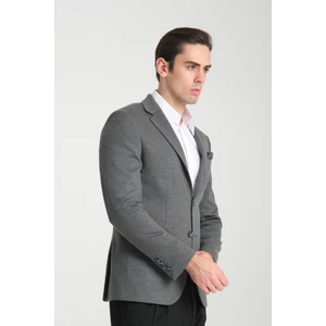 Jasino Erkek Antrasit Pamuklu Likralı Slim Fit Örme Esneyen Mono Yaka Blazer Ceket