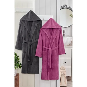 Rebeka Home Collection Doğa Mürdüm Antrasit Kapüşonlu Bornoz
