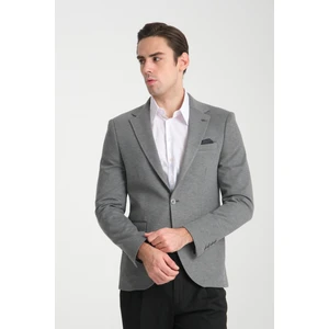 Jasino Erkek Gri Pamuklu Likralı Slim Fit Örme Esneyen Mono Yaka Blazer Ceket